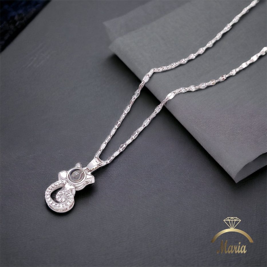 80639 كوليه ماركة اشون سلسة ستانلس عيار 316 سلفر قطة  فصوص مايكرو زيركون