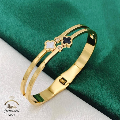 [60662] 60662   اسورة ستانلس عيار 316 جولد فانكليف صدف ابيض و اسود فصوص كريستال
